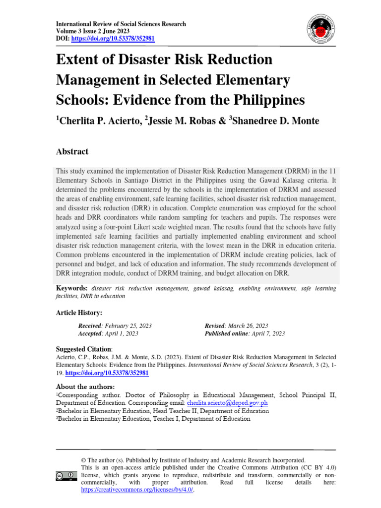 DRRM Implementation in Philippine Schools | PDF | Disaster Risk ...