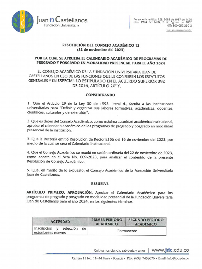 012 - Calendario Academico 2024 | PDF