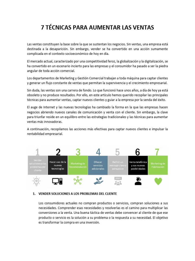 7 Técnicas Efectivas para Aumentar Ventas | PDF | Marketing | Business