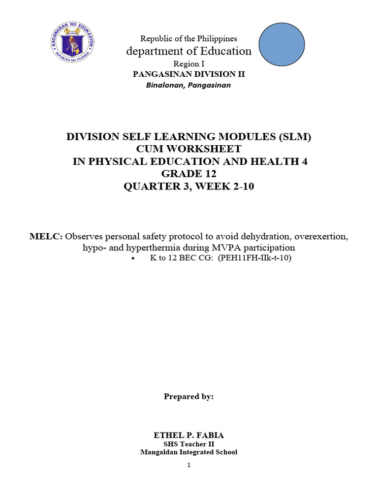 Division Self Learning Modules Peh 4 Week5 | PDF | Hyperthermia ...