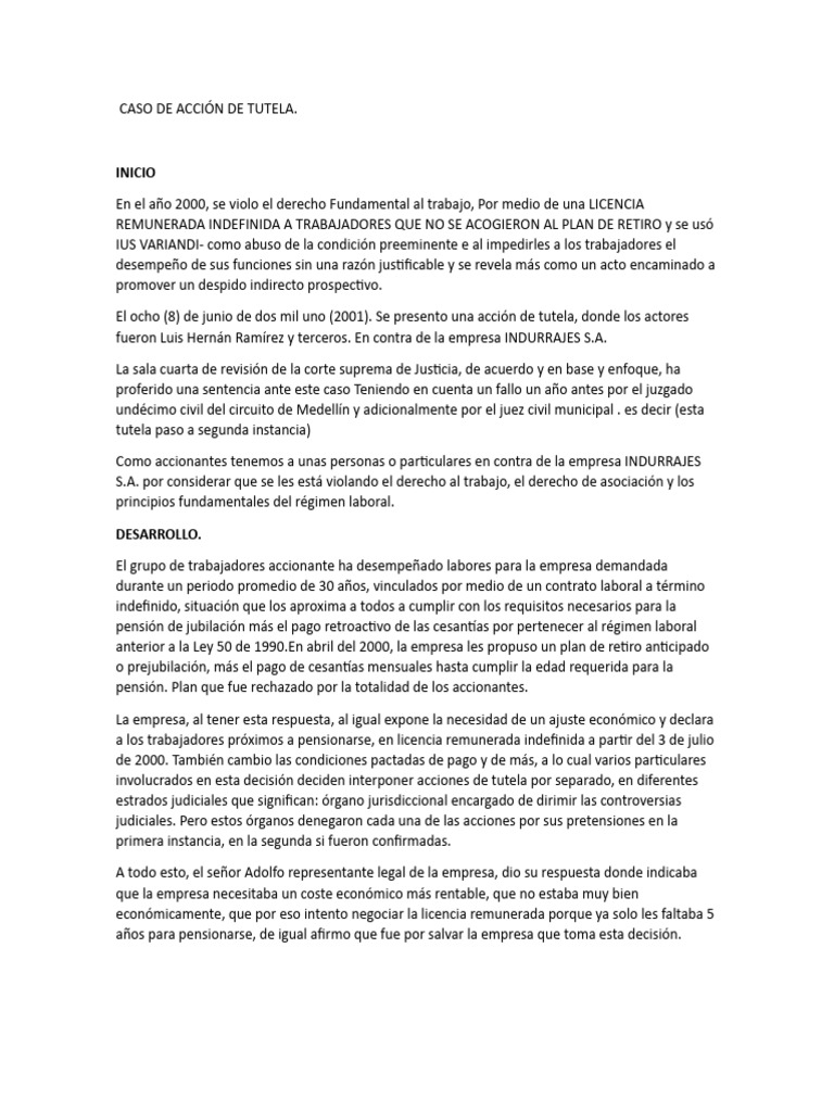 Caso de Acción de Tutela | PDF | Business | Violación