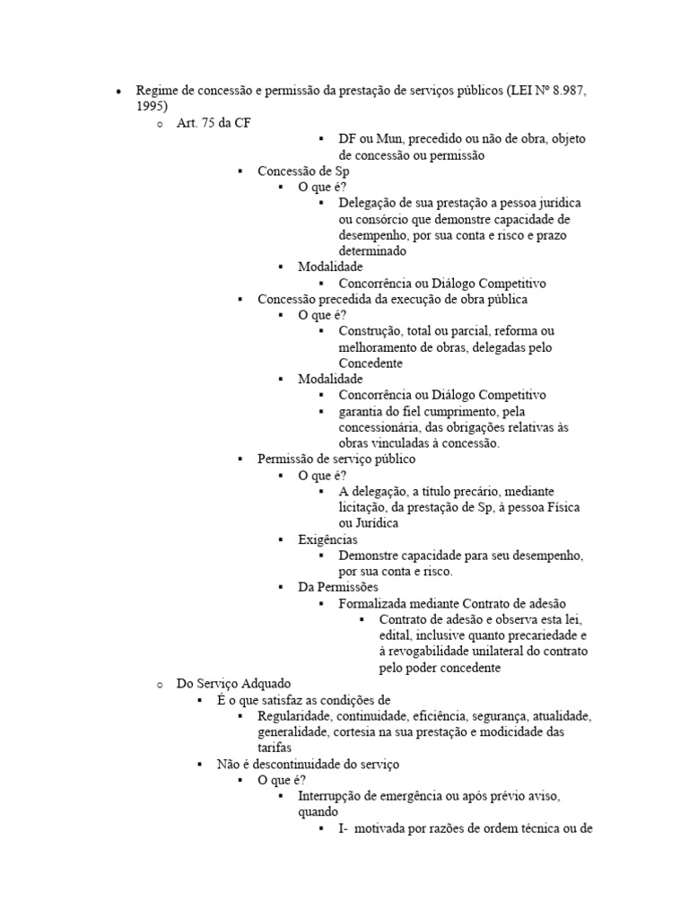 Regime de Concessão e Permissão Da Prestação de Serviços Públicos | PDF ...