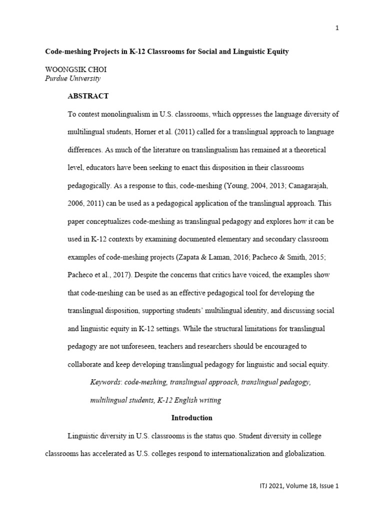 Code-Meshing for K-12 Linguistic Equity | PDF | Multilingualism | Pedagogy