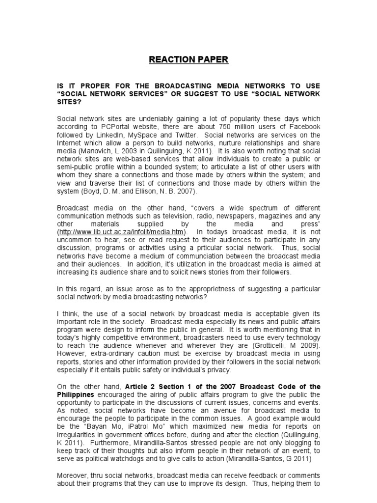 Write a reaction paper on this issue about media. brainly picture