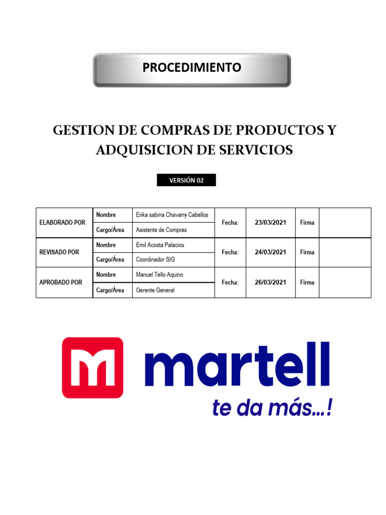 Gestión de Compras en Química Martell | PDF | Calidad (comercial ...