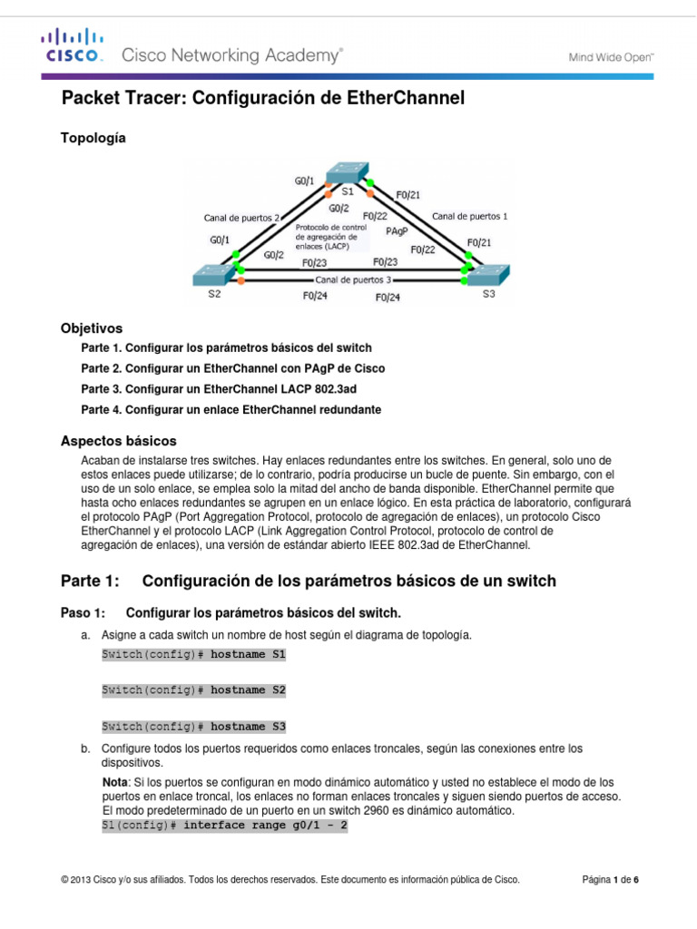 Configuración de EtherChannel en Packet Tracer | PDF | Protocolos de ...