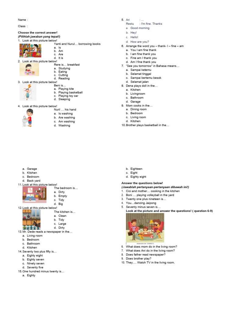 English Quiz for Young Learners | PDF | Home Economics | Interior Design