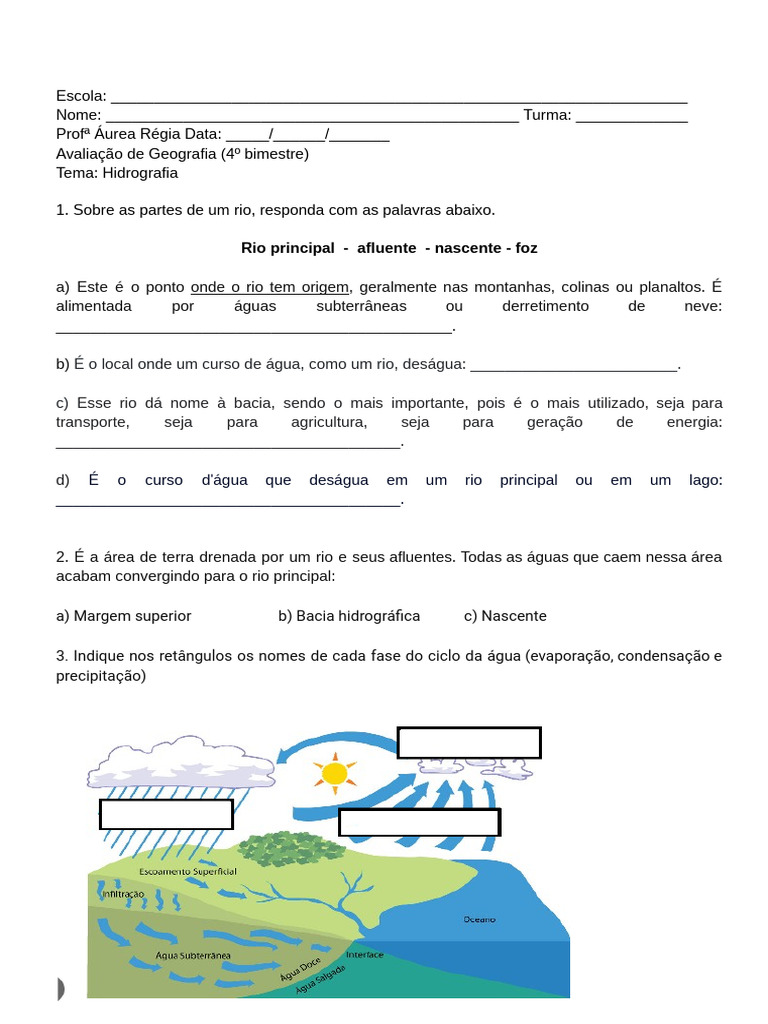 Prova Hidrografia 6º Ano | PDF
