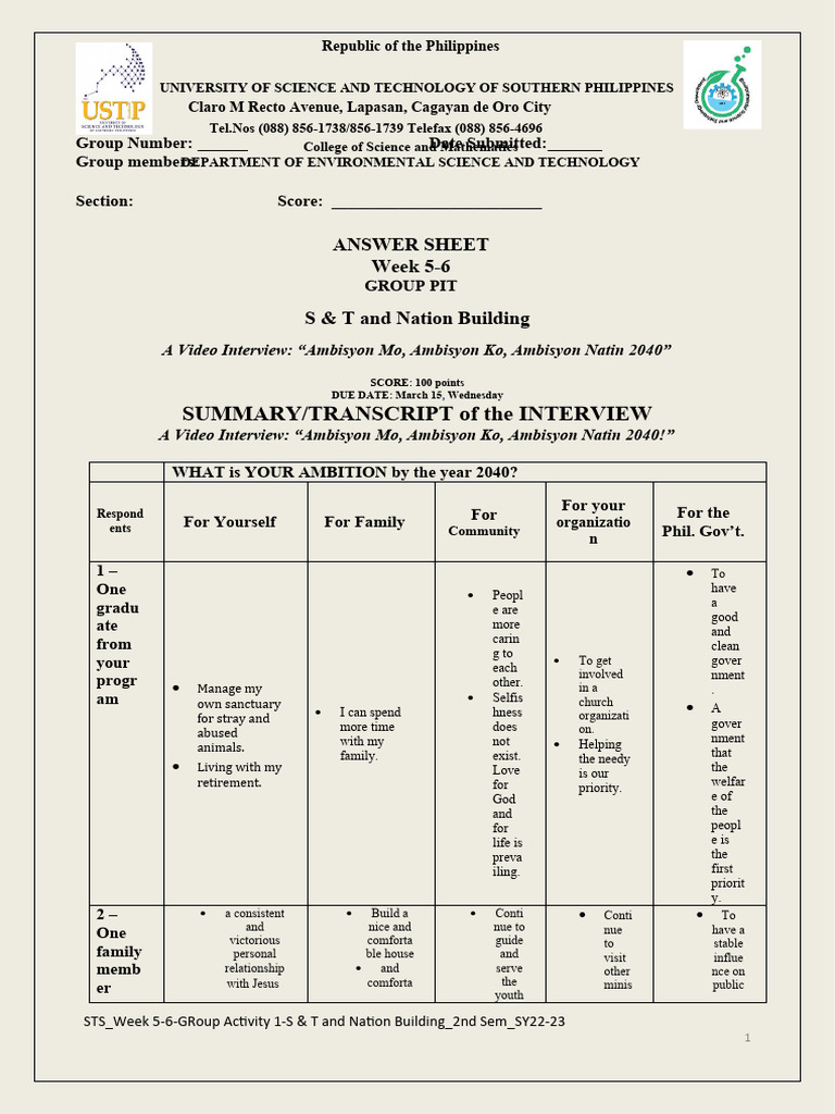 SUMMARY/TRANSCRIPT of the INTERVIEW | PDF