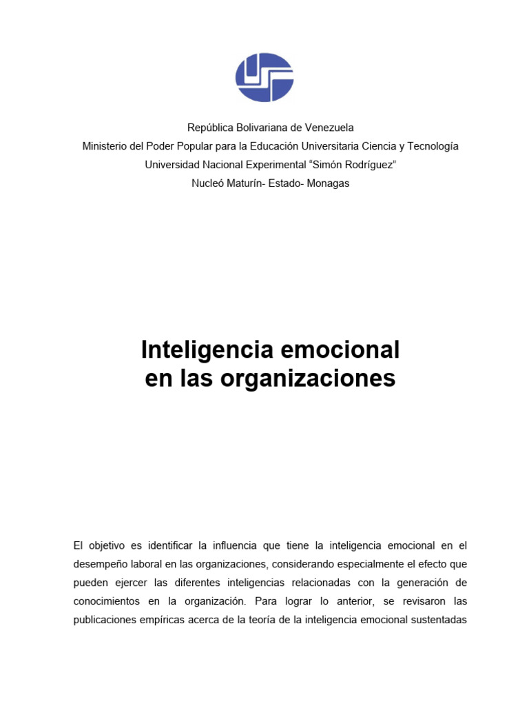Inteligencia Emocional y Desempeño Laboral | PDF | Las emociones ...
