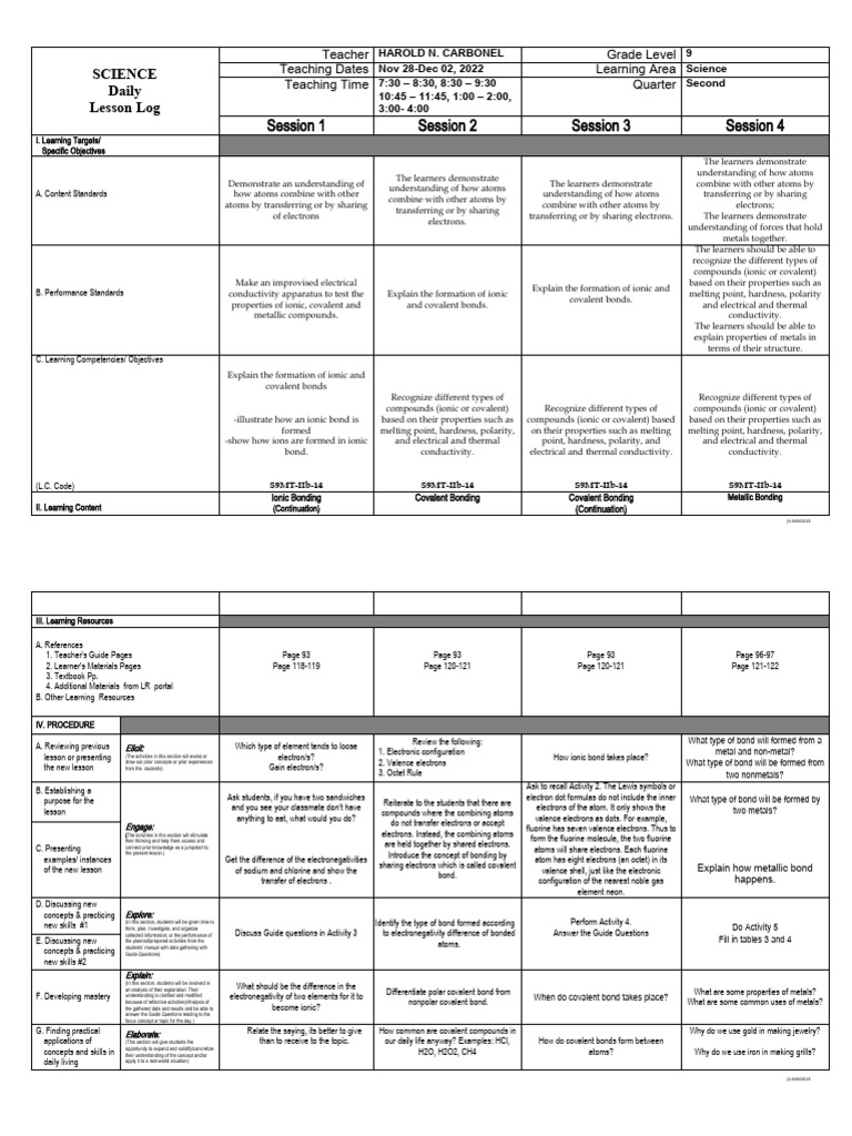 Grade 9 Science Lesson on Bonding | PDF | Chemical Bond | Ionic Bonding