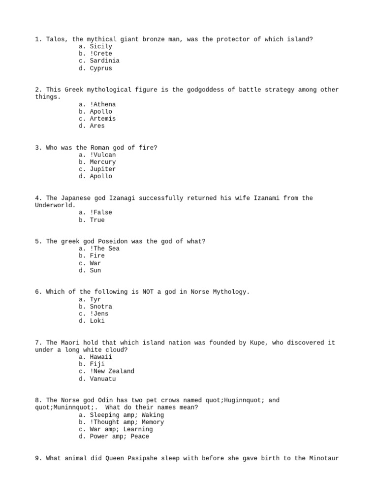 Mythology and Literature Quiz Questions | PDF | Greek Mythology | Pablo ...