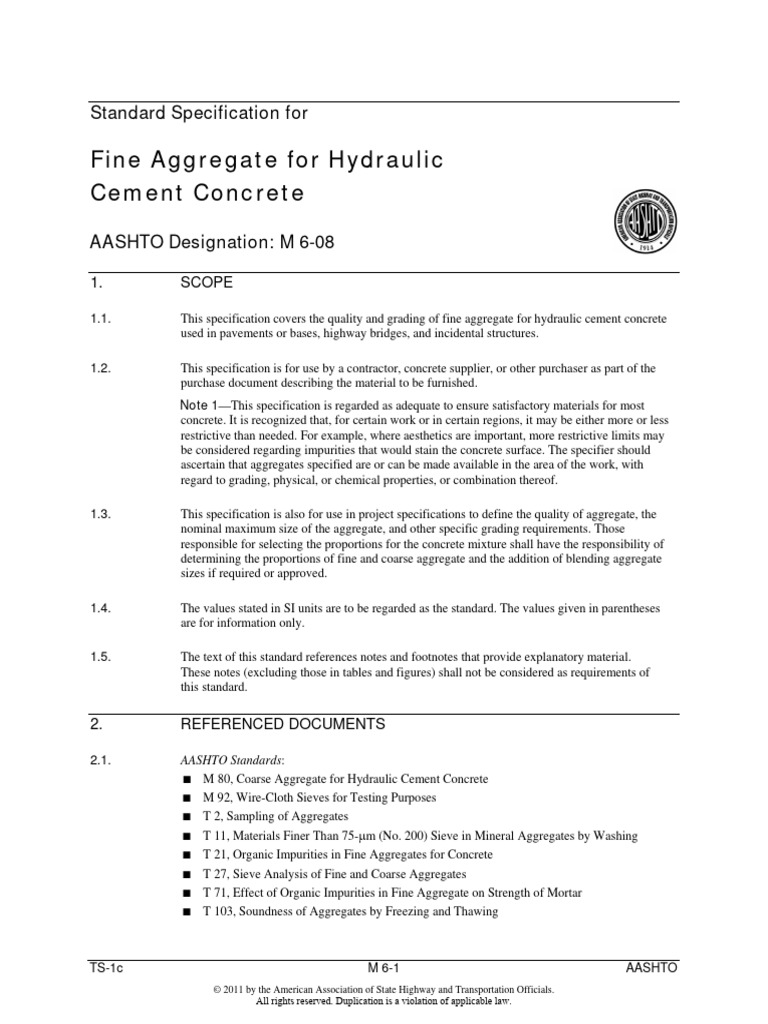 AASHTO M 6 Fine Aggregate Standards | PDF | Concrete | Construction ...