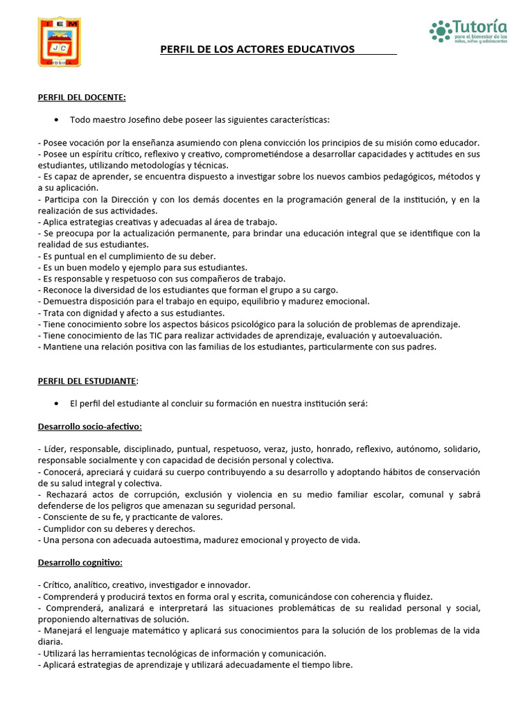 Perfiles de Actores Educativos | PDF | Aprendizaje | Maestros