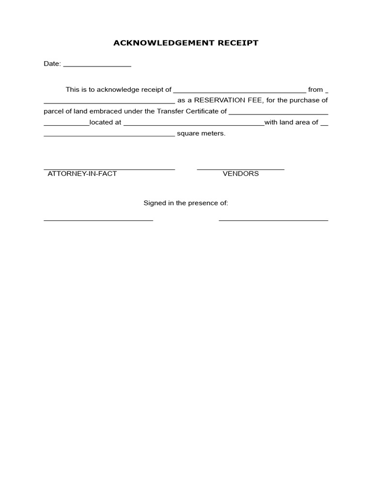 Acknowledgement Receipt for Land Fee | PDF