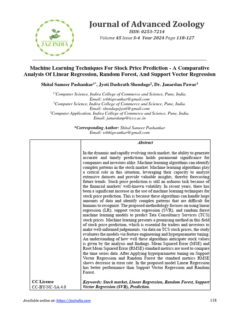 Machine Learning for Stock Price Prediction | PDF | Support Vector ...
