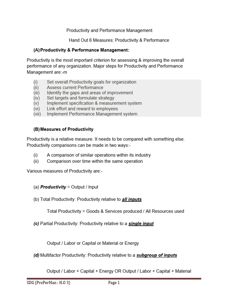 ProPerMan Hand Out 6 Measres of Prodctvt & Perfrmnc | PDF | Performance ...
