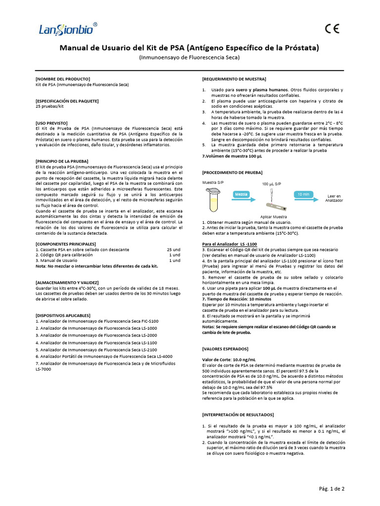 Manual de Uso del Kit de PSA | PDF | Antígeno específico de la próstata ...