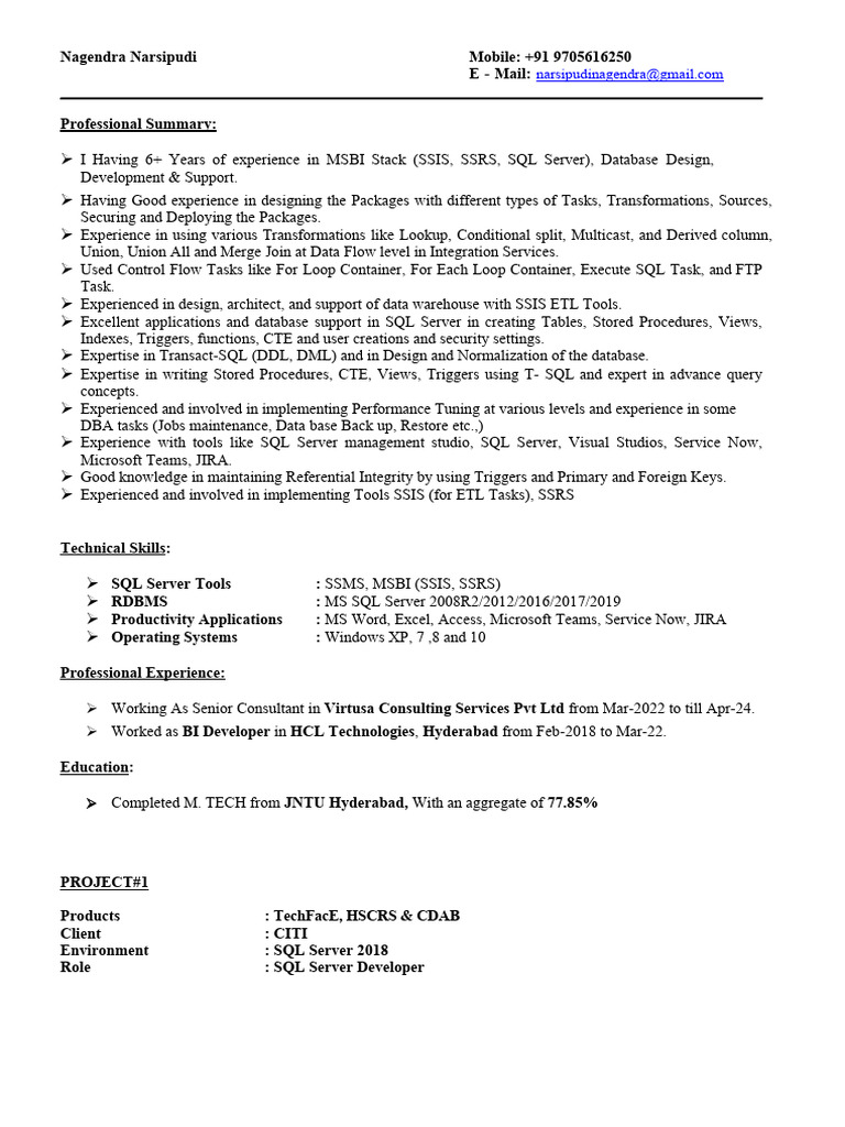 SQL Server Developer with MSBI Expertise | PDF | Microsoft Sql Server ...