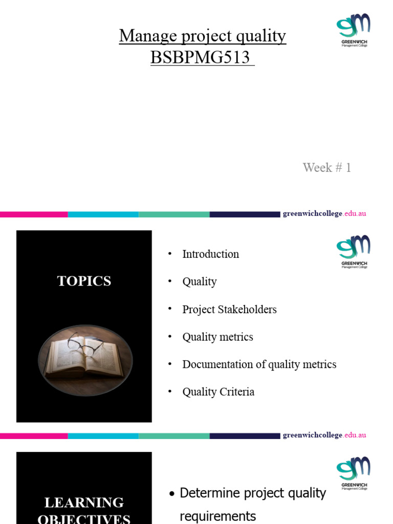 Presentation Week 1 - BSBPMG513 | PDF | Project Management | Quality ...