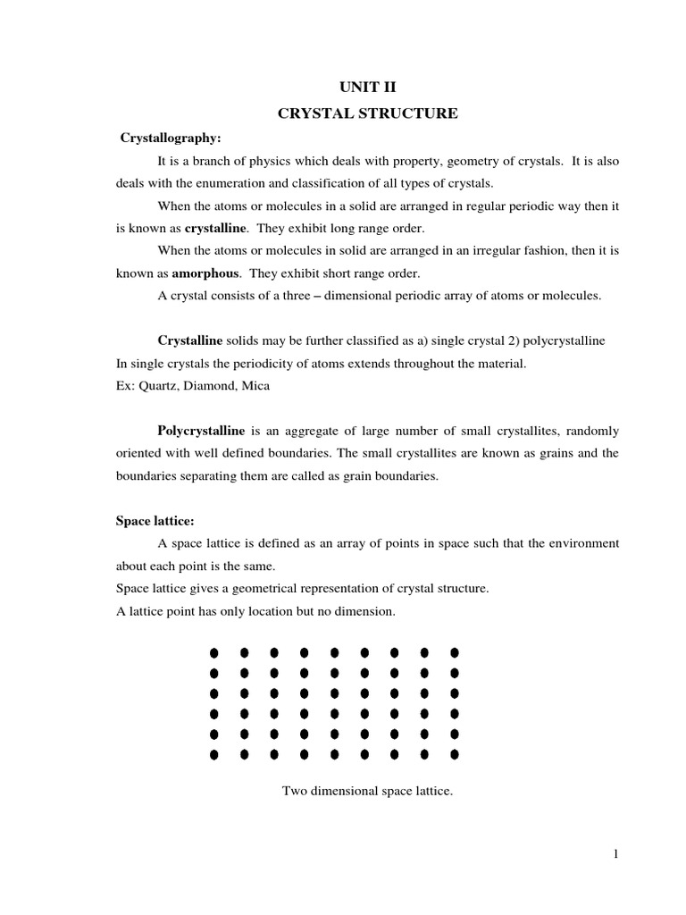 Unit Ii Crystal Structure | PDF | Crystal Structure | Crystallographic ...