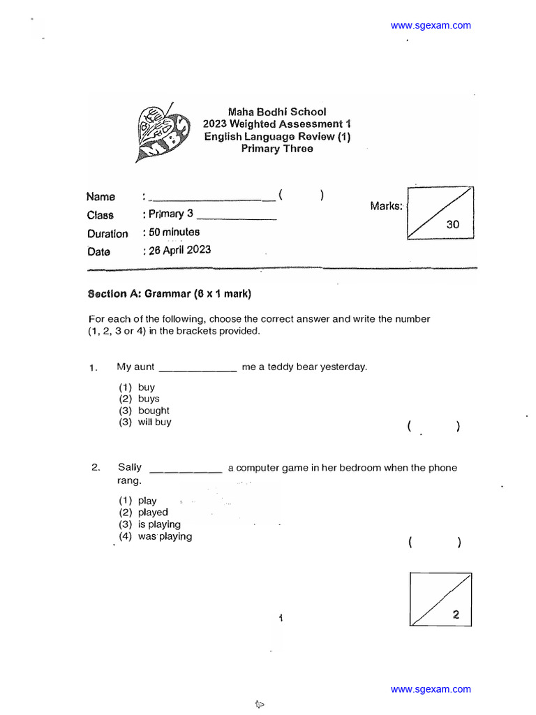 2023 p3 english weighted assessment 1 and 2 maha bodhi pdf