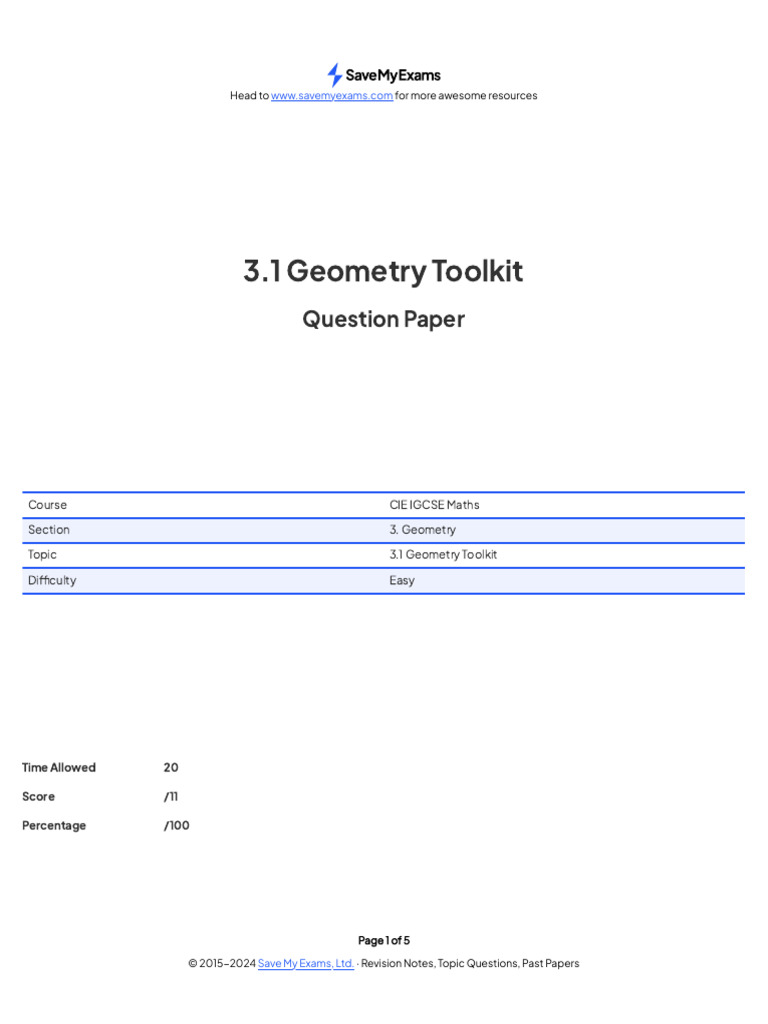3.1 Geometry Toolkit - Easy - QP | PDF | Euclidean Plane Geometry ...