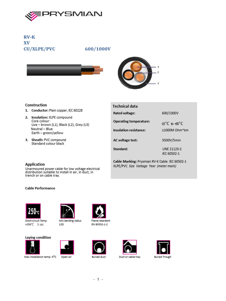 Prysmian RV-K Cable Specifications | PDF | Electrical Conductor ...