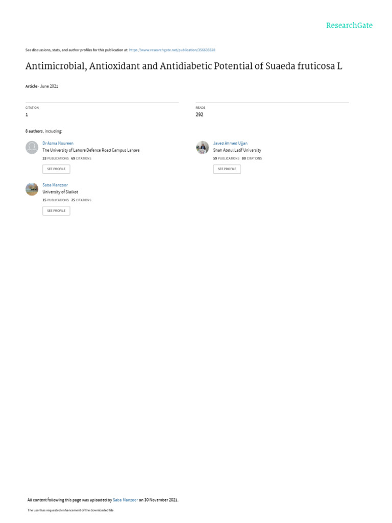Antimicrobial and Antioxidant Effects of Suaeda fruticosa | PDF ...