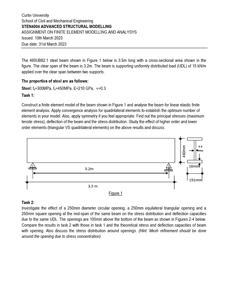 Finite Element Analysis of Steel Beam | PDF | Beam (Structure) | Stress ...