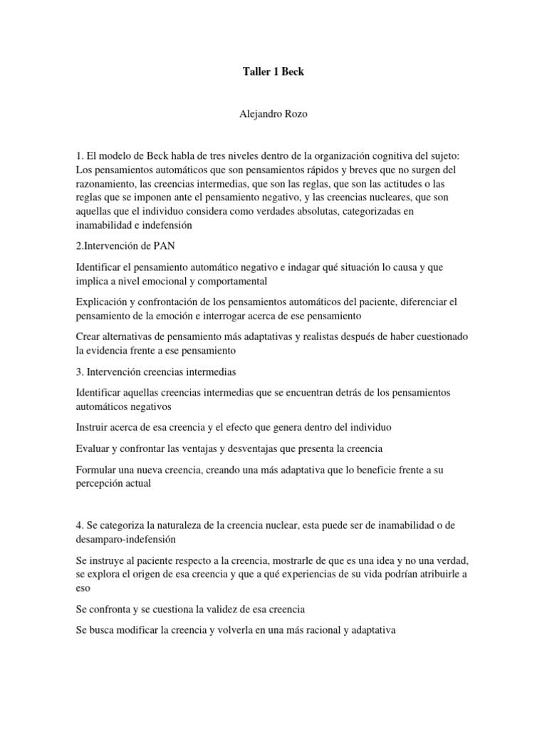 Taller 1 Beck | PDF | Pensamiento | Las emociones