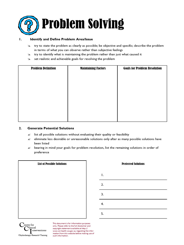 Bipolar Worksheet 19 Problem Solving Sheet PDF Goal Cognitive