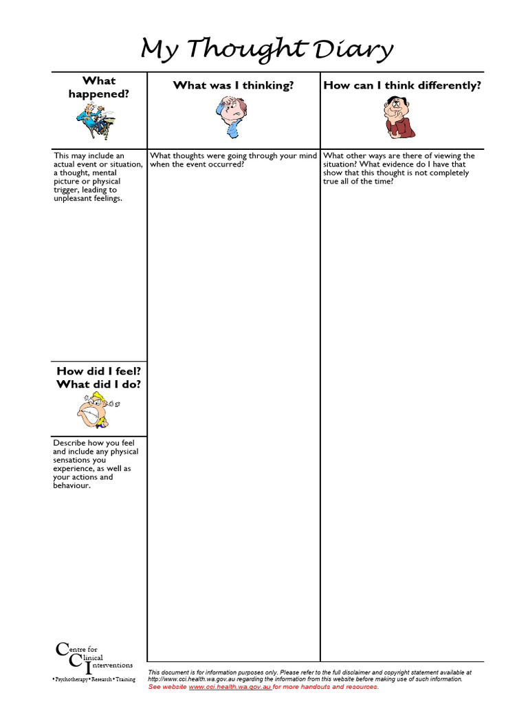 Bipolar Worksheet 15 Thought Diary Simplified PDF