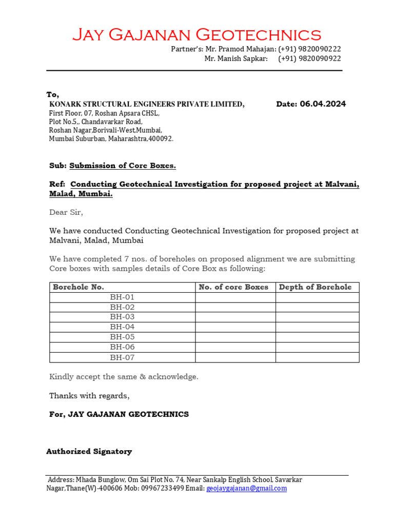 Core Box Submission for Malvani Project | PDF