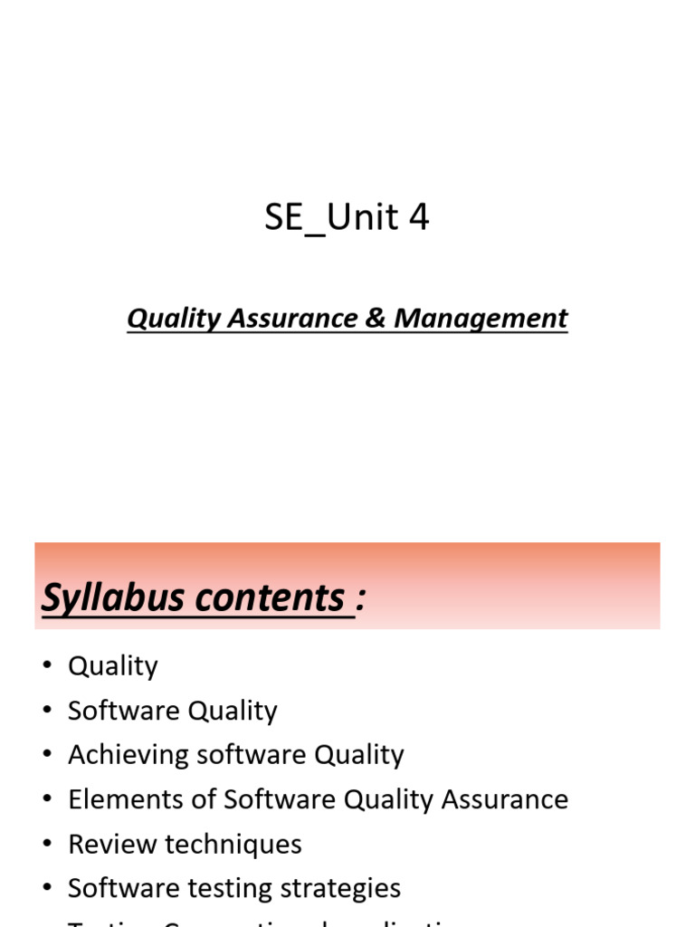SE Unit 4 | PDF | Quality Assurance | Software Quality