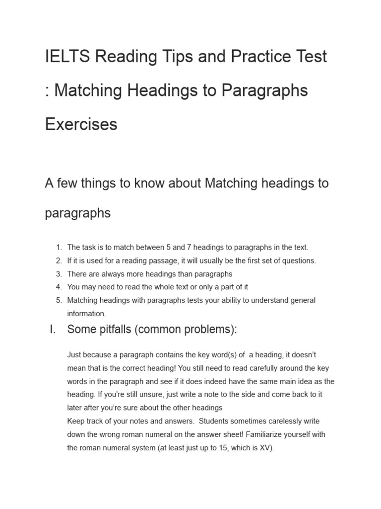 IELTS Reading Tips and Practice Test - Matching Headings To Paragraphs ...