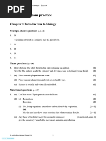 Answers To Exam Practice: Chapter 1 Introduction To Biology