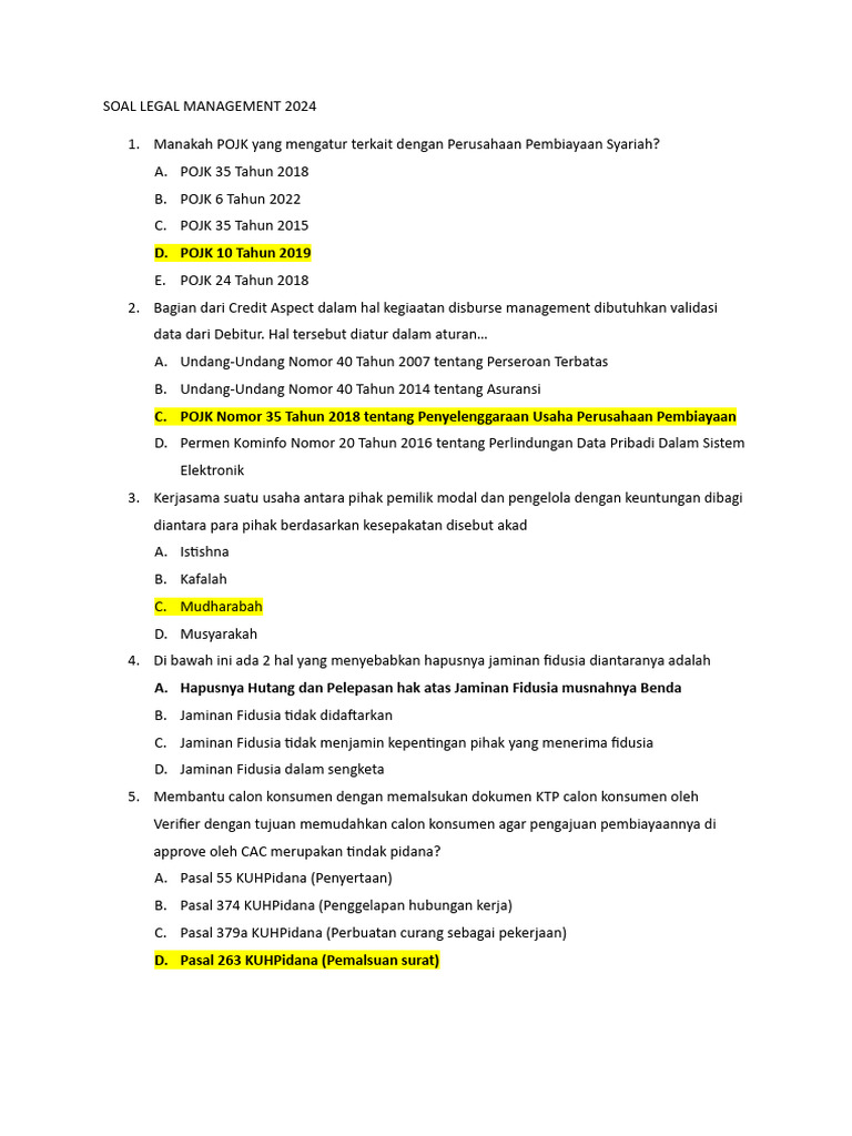 Soal Legal Management 2024 | PDF