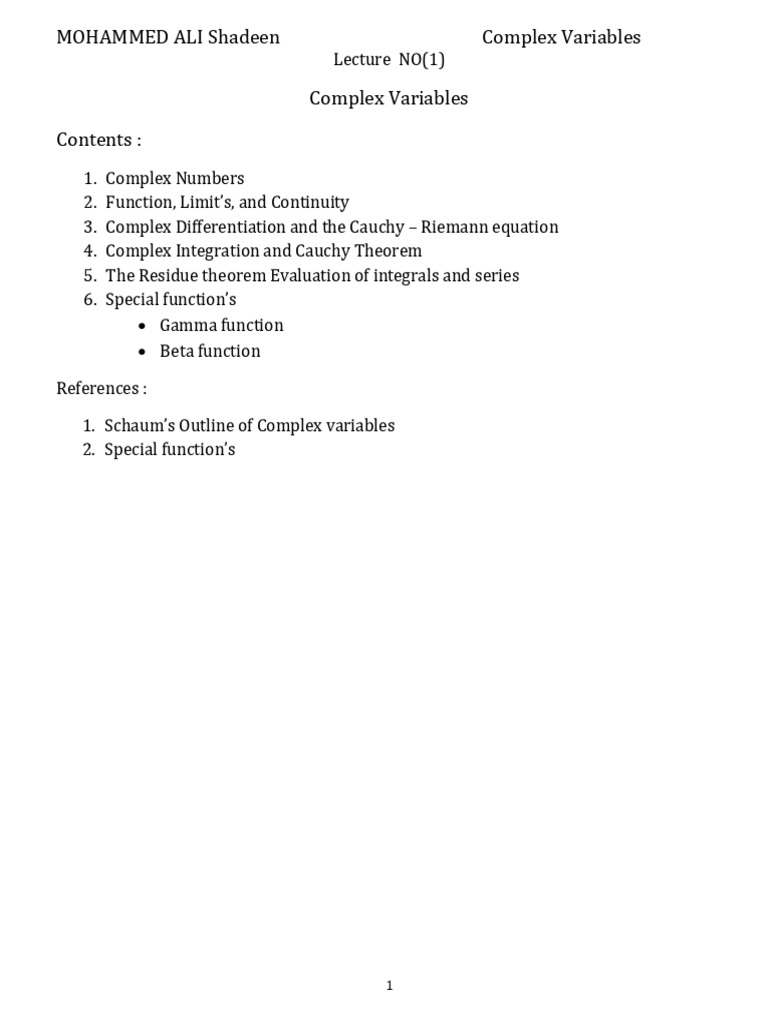 Lecture No Pdf Complex Number Complex Analysis