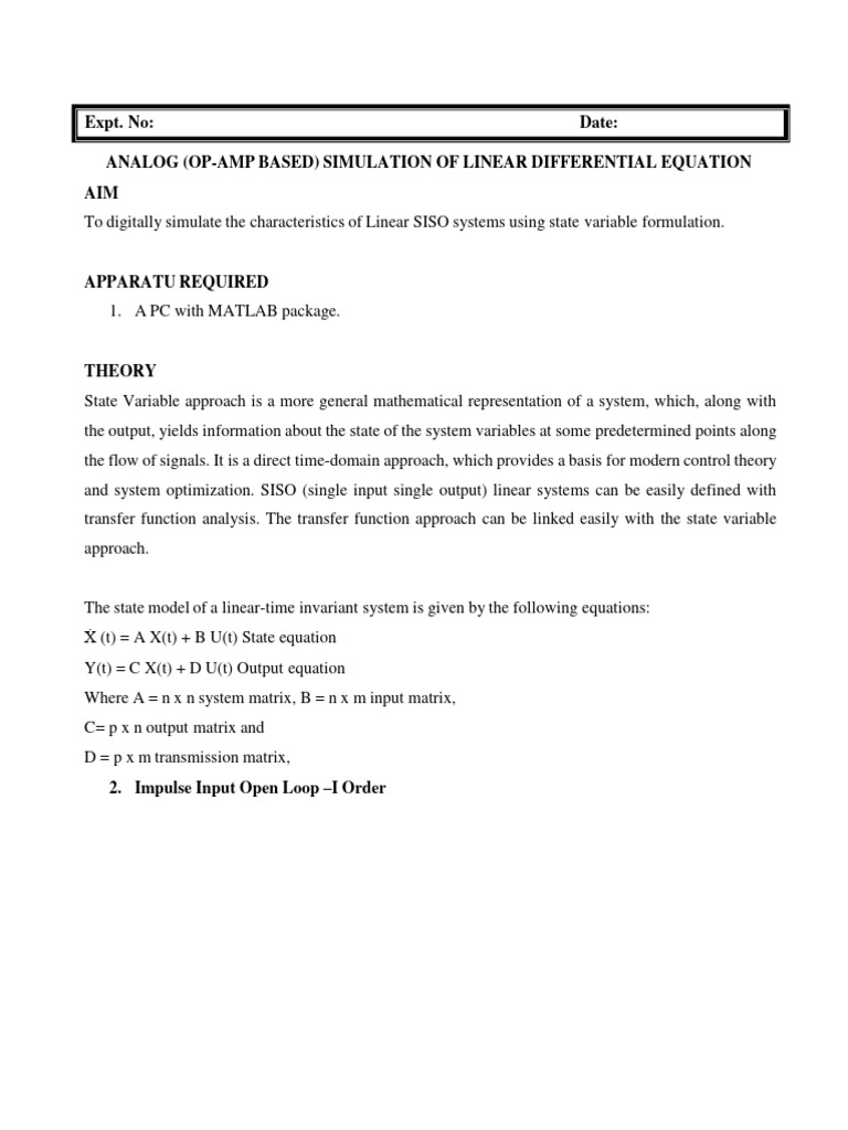 MATLAB Simulation of Linear Systems | PDF | Control Theory ...