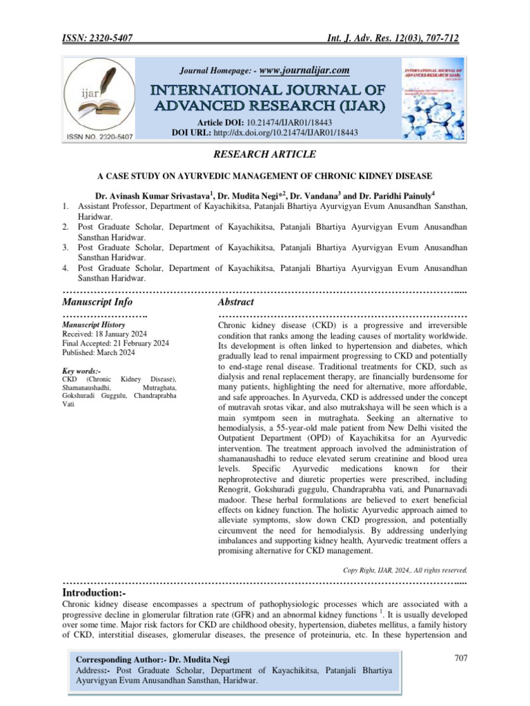 A Case Study On Ayurvedic Management of Chronic Kidney Disease | PDF ...