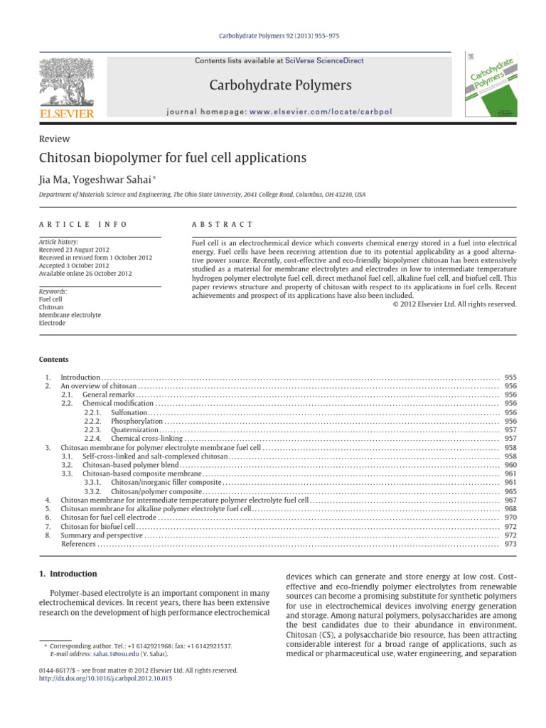 Chitosan Biopolymer For Fuel Cell Applications | PDF | Fuel Cell ...