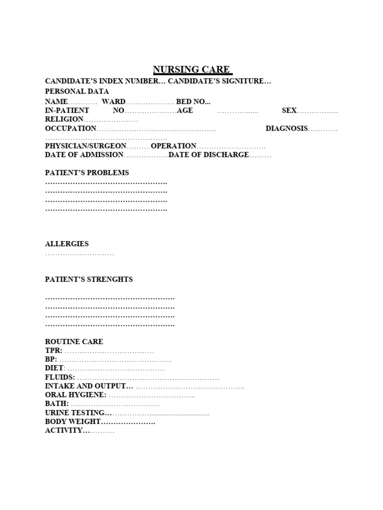 Nursing Care Plan and Patient Data | PDF