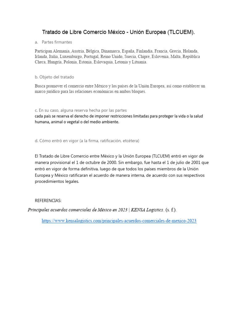 Tratado de Libre Comercio México - Europa | PDF | Viajes y turismo