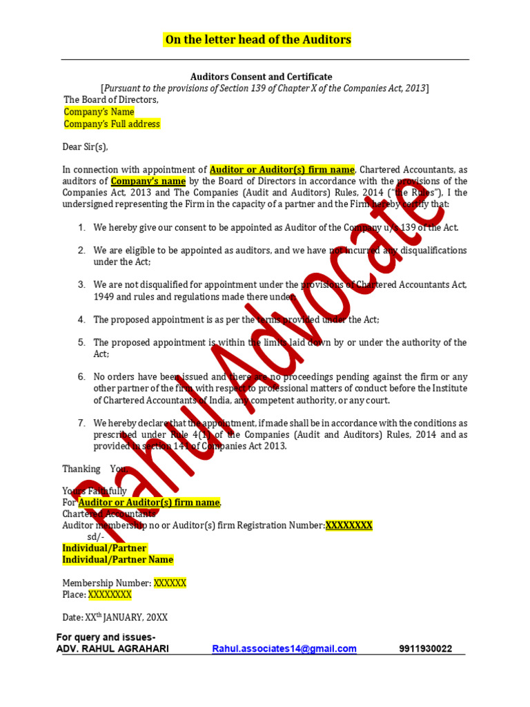 Auditor Consent and Certificate by CA | PDF | Law