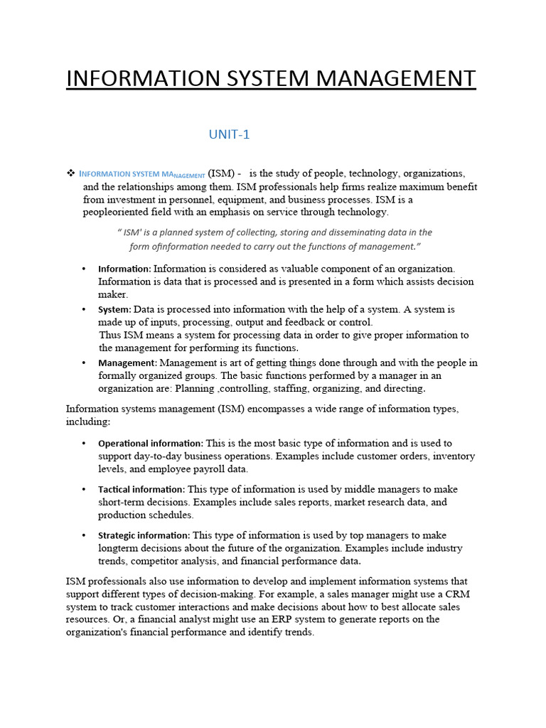 Information Systems Management Overview | PDF | Information ...