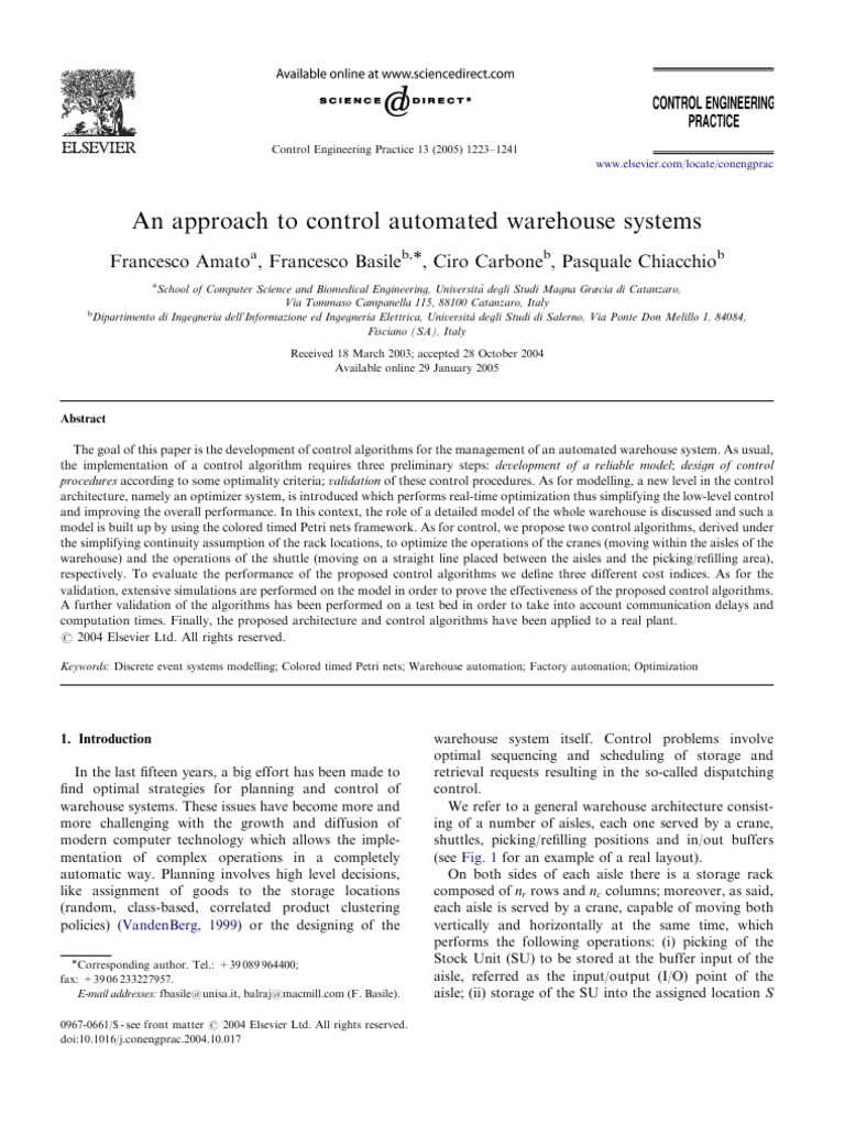 Control Algorithms for Automated Warehouses | PDF | Warehouse | System