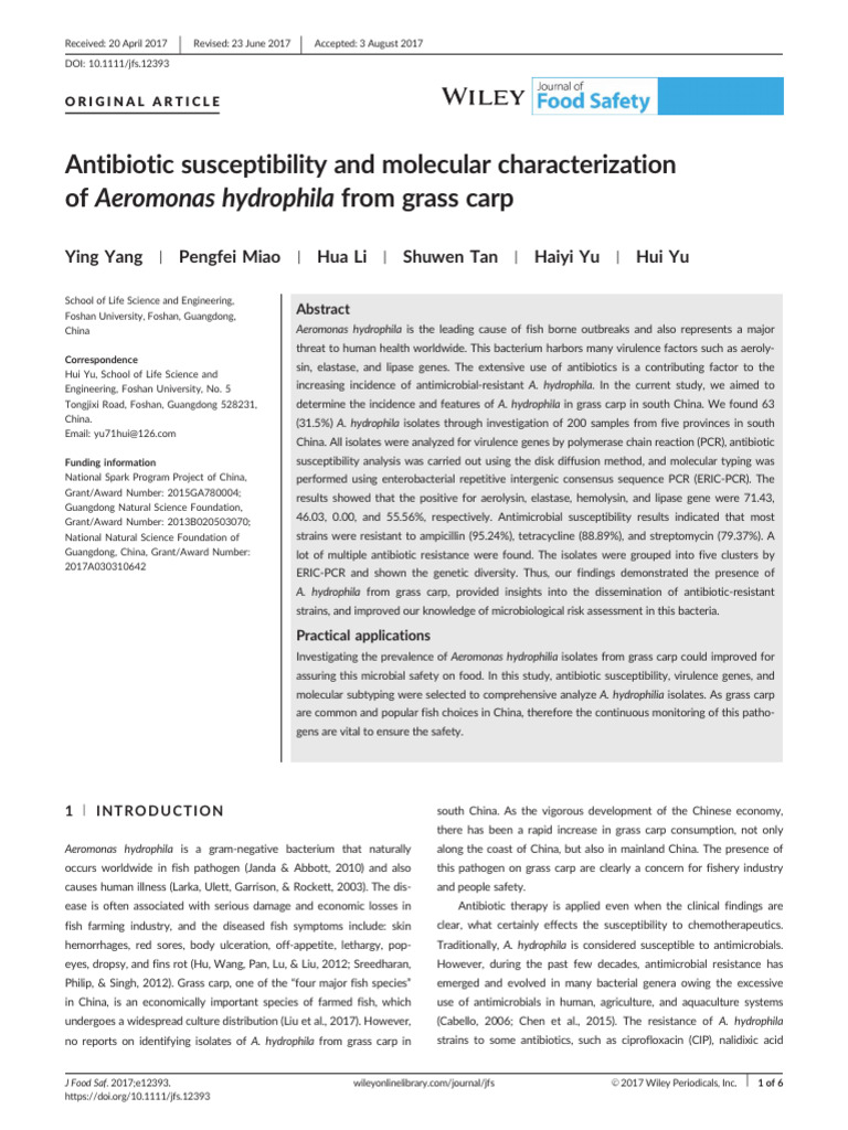 Antibiotic Susceptibility and Molecular Characterization of Aeromonas ...