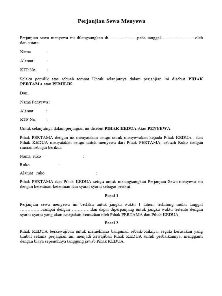 Perjanjian Sewa Ruko 1 Tahun | PDF | Pengelolaan Keuangan & Uang