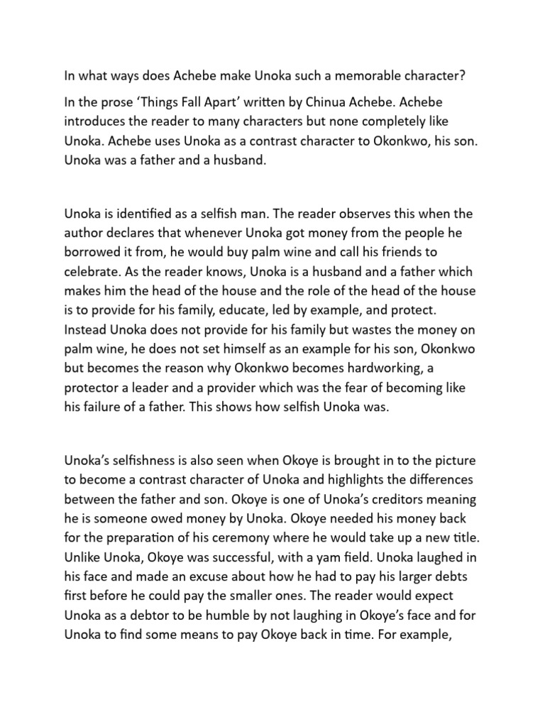 Unoka: A Contrast to Okonkwo | PDF | Language Arts & Discipline